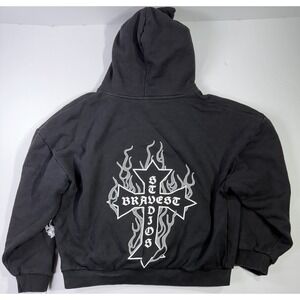 Bravest Studios Flame Cross Pullover Hoodie Black XL Gothic Streetwear